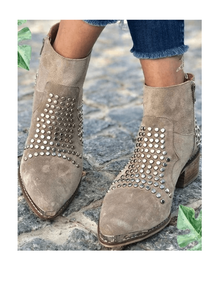 Stivaletti Da Donna Kaki Con Borchie, Punta Affusolata E Zip, immagine 1