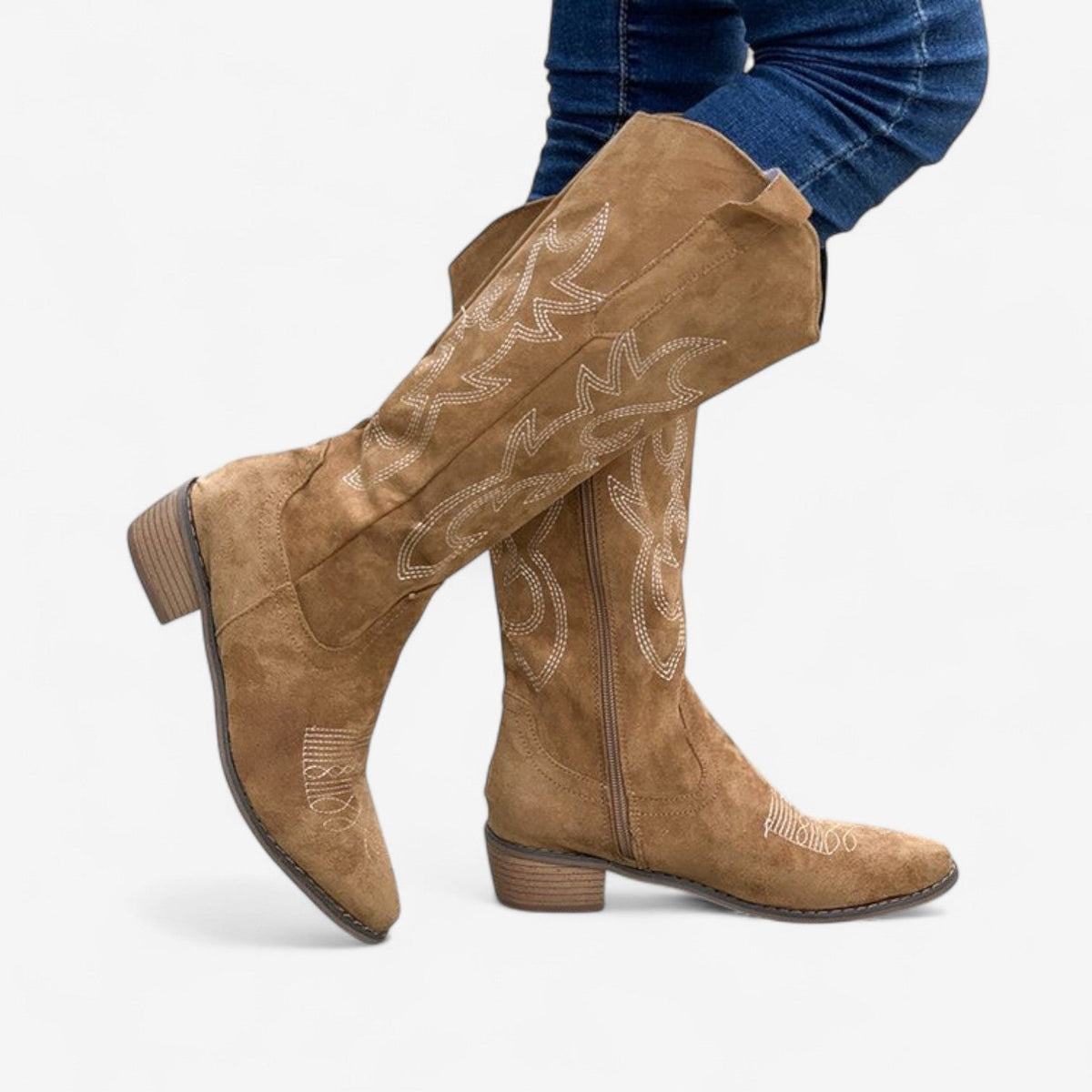 Stivali Cowboy Da Donna Con Ricami, Zip E Tacco Basso, immagine 2