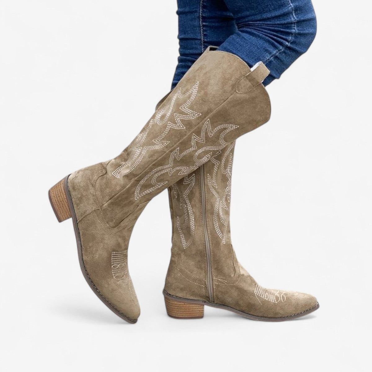 Stivali Cowboy Da Donna Con Ricami, Zip E Tacco Basso, immagine 1