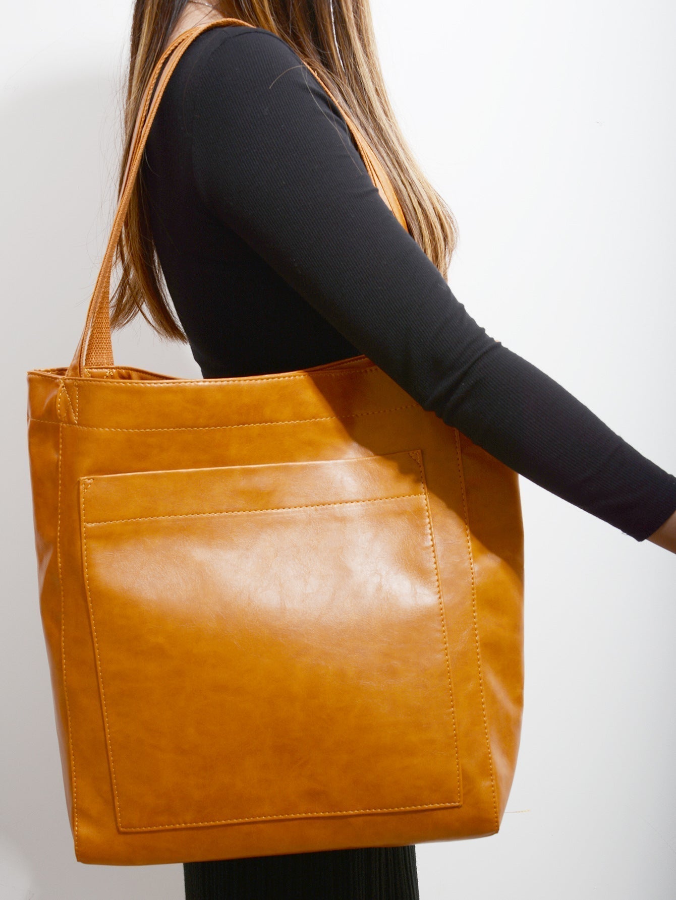 Borsa Tote Marrone Con Chiusura Donna — Matera, immagine 3