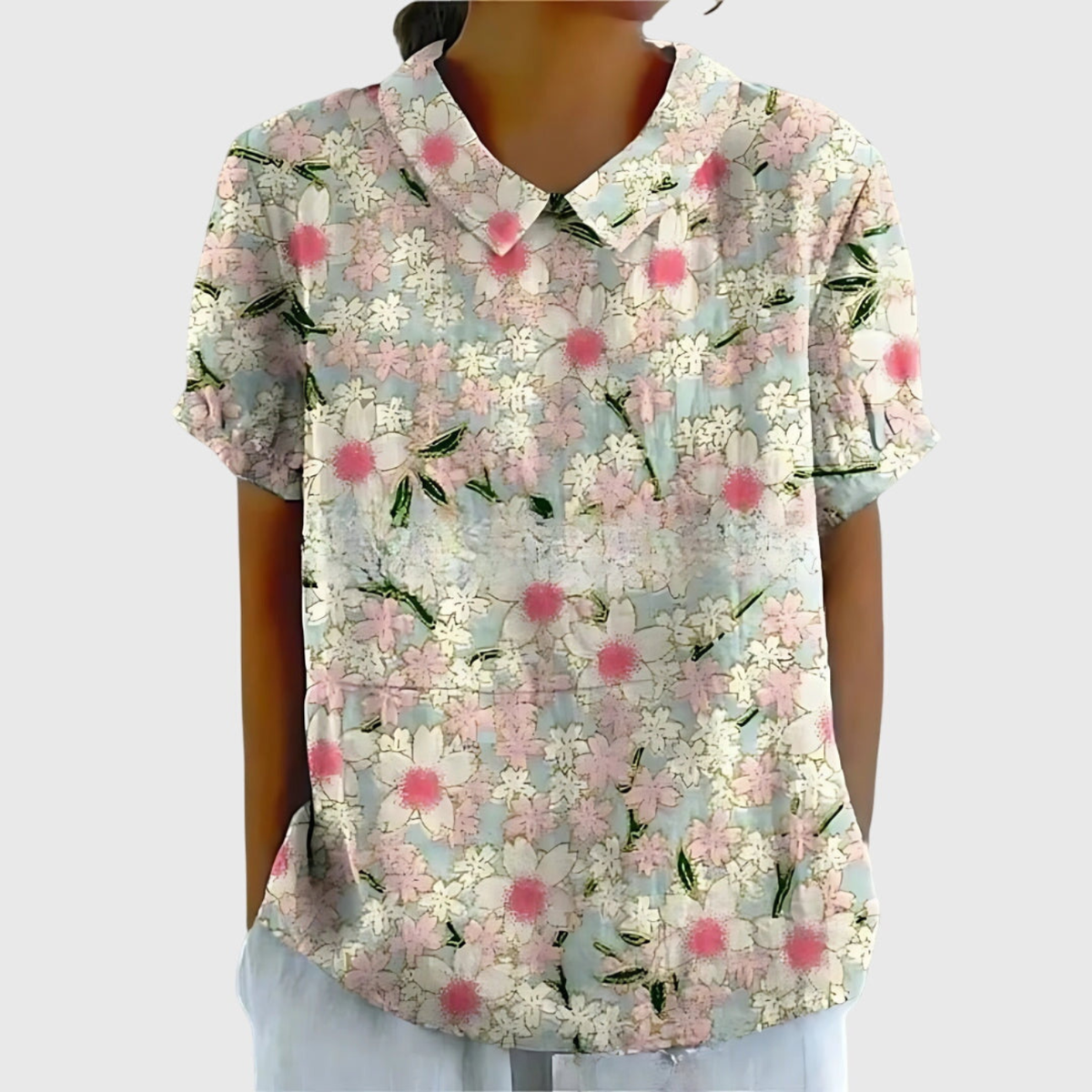 Blusa Floreale Da Donna Con Colletto E Maniche Corte, immagine 2