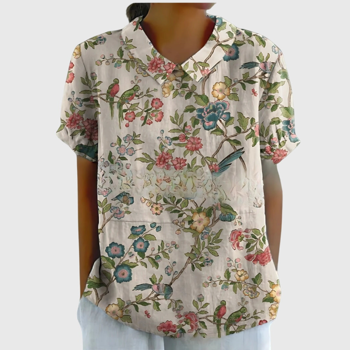 Blusa Floreale Da Donna Con Colletto E Maniche Corte, immagine 5