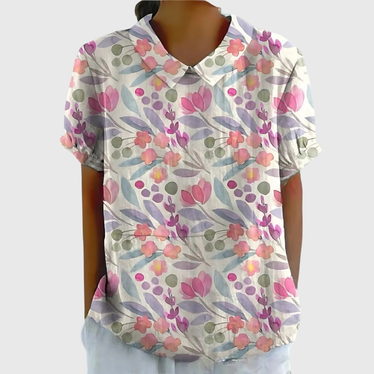 Blusa Floreale Da Donna Con Colletto E Maniche Corte, immagine 7