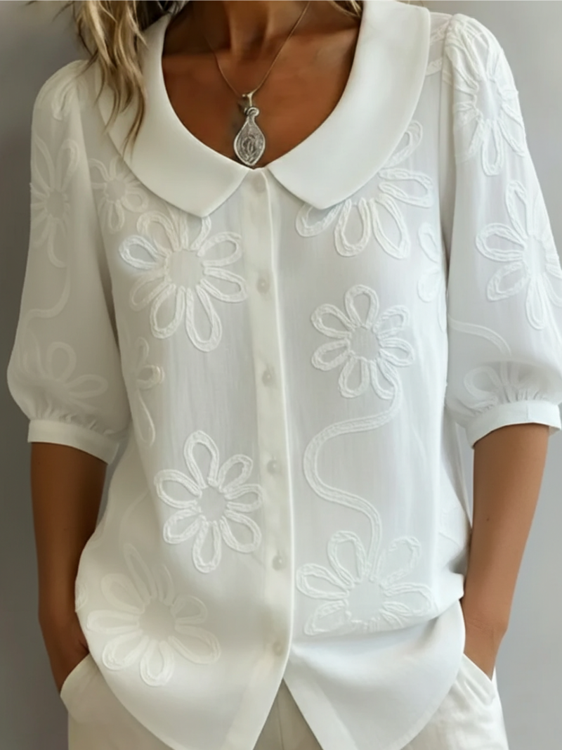 Blusa Floreale Da Donna Con Scollo Rotondo E Maniche Tre Quarti, immagine 3