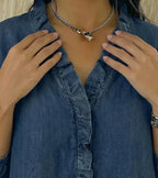 Blusa Da Donna Con Scollo A V Ruches E Maniche Tre Quarti, immagine 2