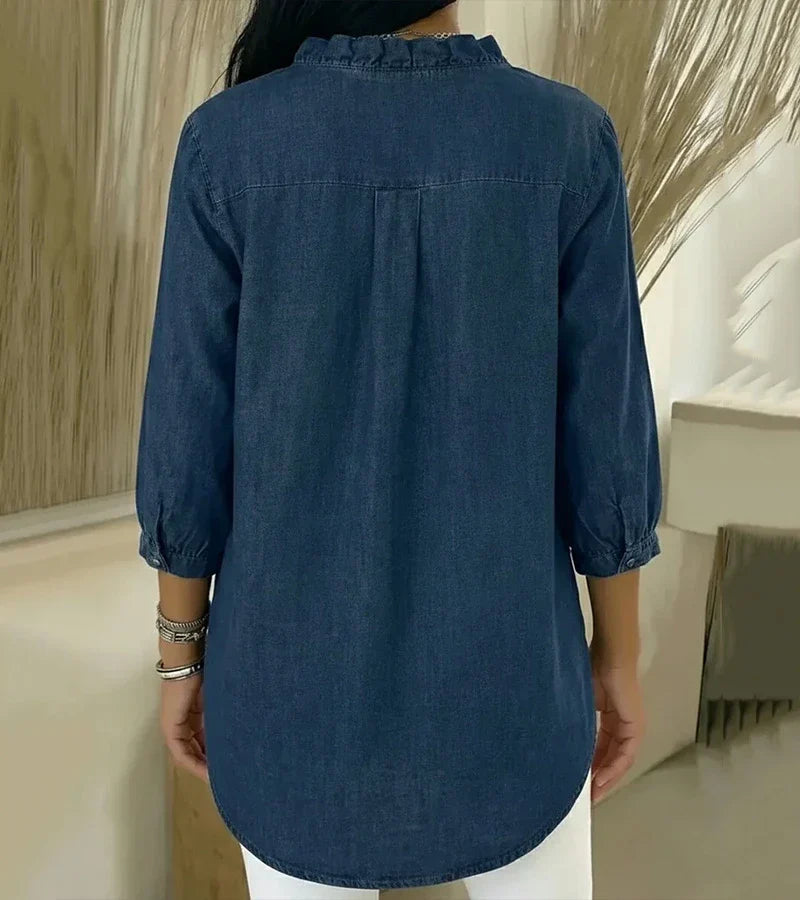 Blusa Da Donna Con Scollo A V Ruches E Maniche Tre Quarti, immagine 3