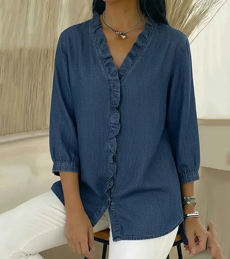 Blusa Da Donna Con Scollo A V Ruches E Maniche Tre Quarti, immagine 4