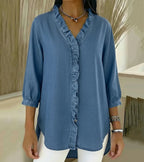 Blusa Da Donna Con Scollo A V Ruches E Maniche Tre Quarti, immagine 6