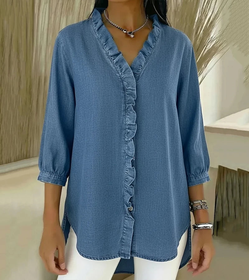 Blusa Da Donna Con Scollo A V Ruches E Maniche Tre Quarti, immagine 6