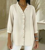 Blusa Da Donna Con Scollo A V Ruches E Maniche Tre Quarti, immagine 7