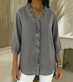 Blusa Da Donna Con Scollo A V Ruches E Maniche Tre Quarti, immagine 8