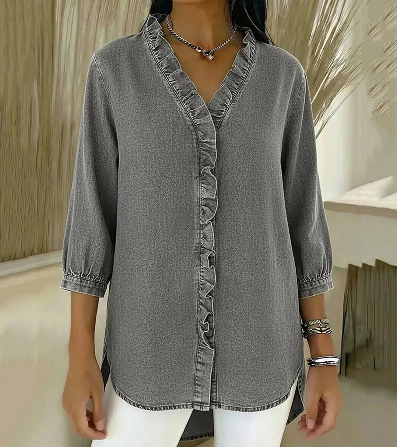 Blusa Da Donna Con Scollo A V Ruches E Maniche Tre Quarti, immagine 8