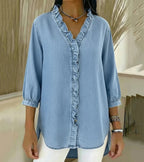 Blusa Da Donna Con Scollo A V Ruches E Maniche Tre Quarti, immagine 9