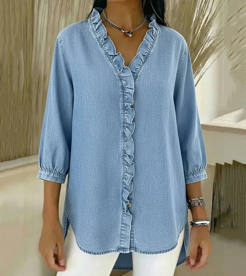 Blusa Da Donna Con Scollo A V Ruches E Maniche Tre Quarti, immagine 9
