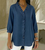 Blusa Da Donna Con Scollo A V Ruches E Maniche Tre Quarti, immagine 1