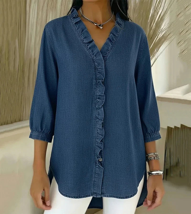 Blusa Da Donna Con Scollo A V Ruches E Maniche Tre Quarti, immagine 1
