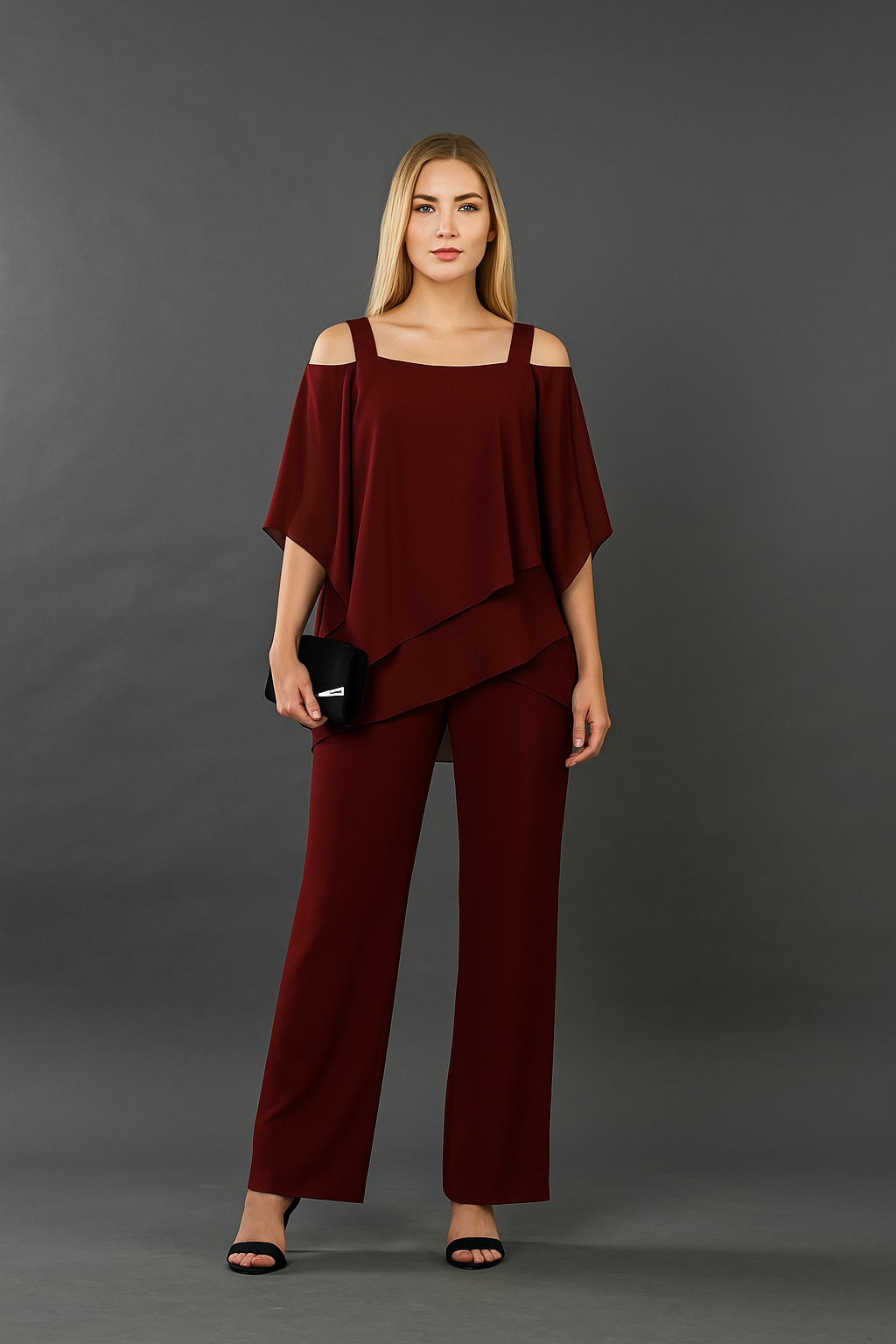 Completo Elegante Da Donna Con Blusa E Pantaloni A Gamba Larga, immagine 1