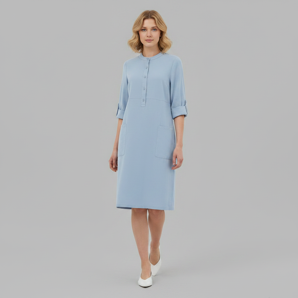 Abito Midi Casual Da Donna Con Colletto E Maniche Tre Quarti, immagine 1