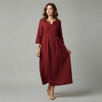 Abito Midi Elegante Da Donna Con Scollo A V E Maniche Tre Quarti, immagine 2