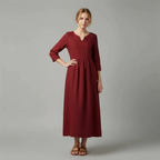 Abito Midi Elegante Da Donna Con Scollo A V E Maniche Tre Quarti, immagine 1