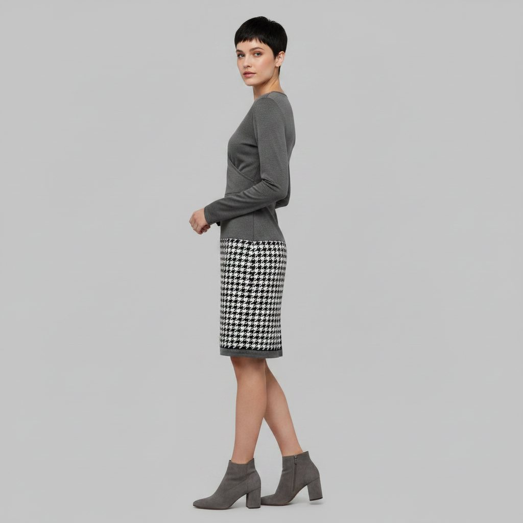 Abito Midi Da Donna Con Scollo A V E Gonna A Quadri, immagine 2