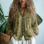 Blusa A Righe Da Donna Con Bottoni, Maniche Lunghe E Profili A Contrasto, immagine 3