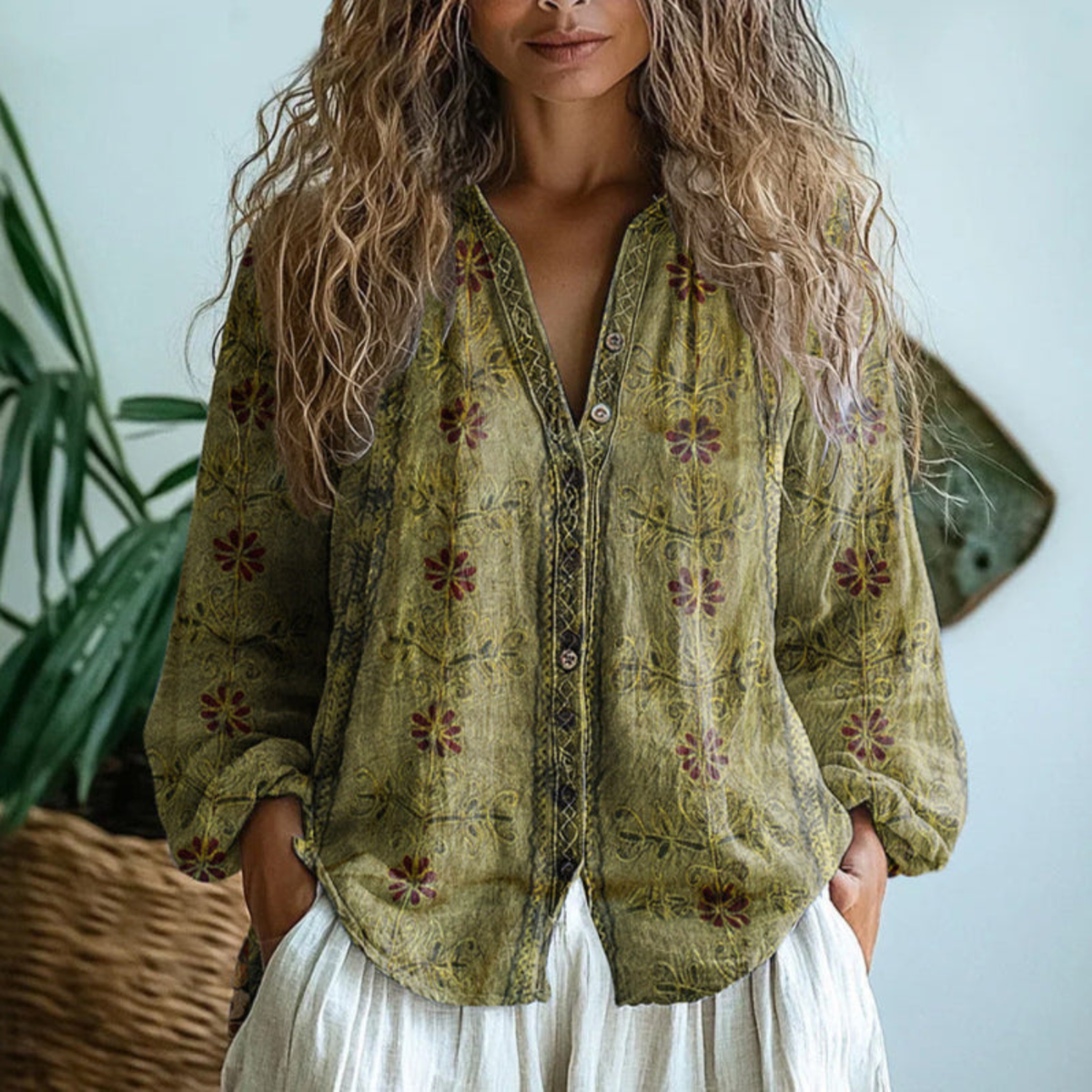 Blusa A Righe Da Donna Con Bottoni, Maniche Lunghe E Profili A Contrasto, immagine 3