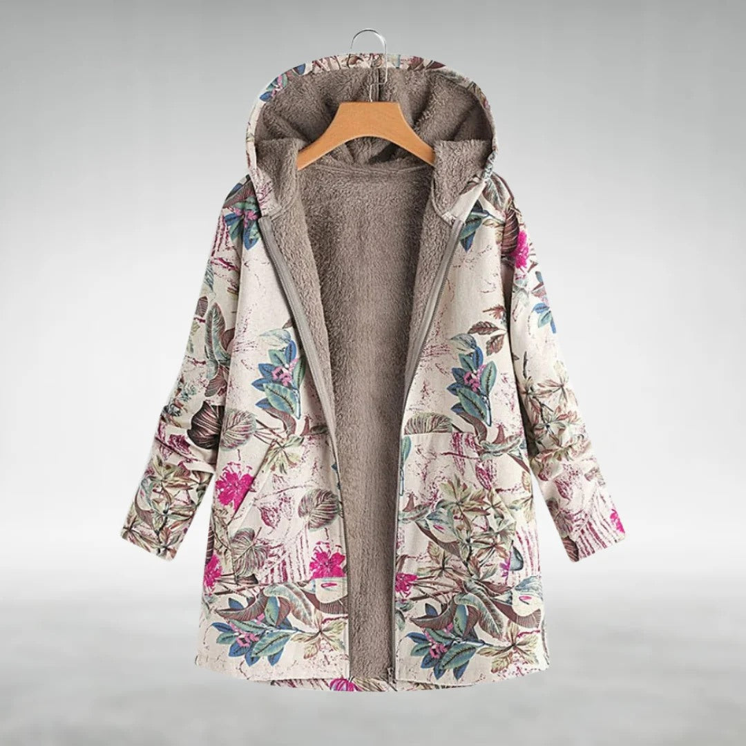 Giacca Lunga Floreale Da Donna Con Cappuccio E Fodera Morbida, immagine 1