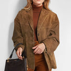 Blazer Effetto Scamosciato Da Donna Con Bottone E Revers Classici, immagine 1
