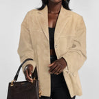 Blazer Effetto Scamosciato Da Donna Con Bottone E Revers Classici, immagine 2