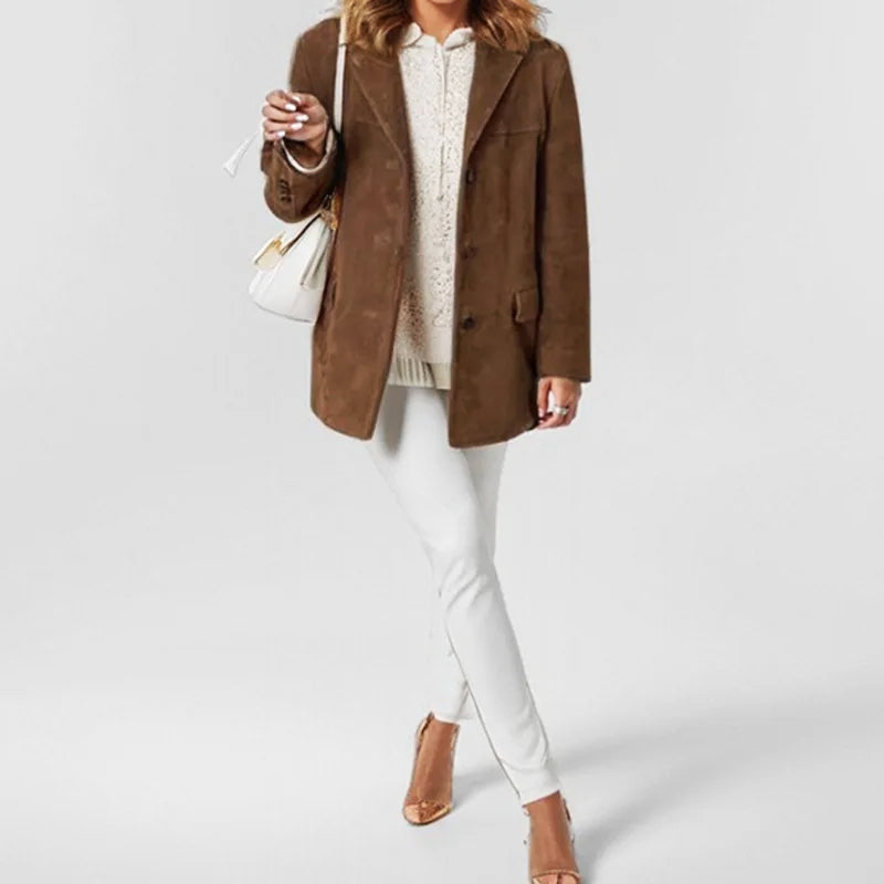 Blazer Effetto Scamosciato Da Donna Con Bottone E Revers Classici, immagine 5