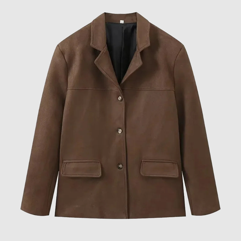Blazer Effetto Scamosciato Da Donna Con Bottone E Revers Classici, immagine 6