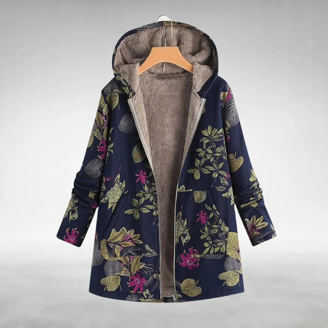 Giacca Lunga Floreale Da Donna Con Cappuccio E Fodera Morbida, immagine 3