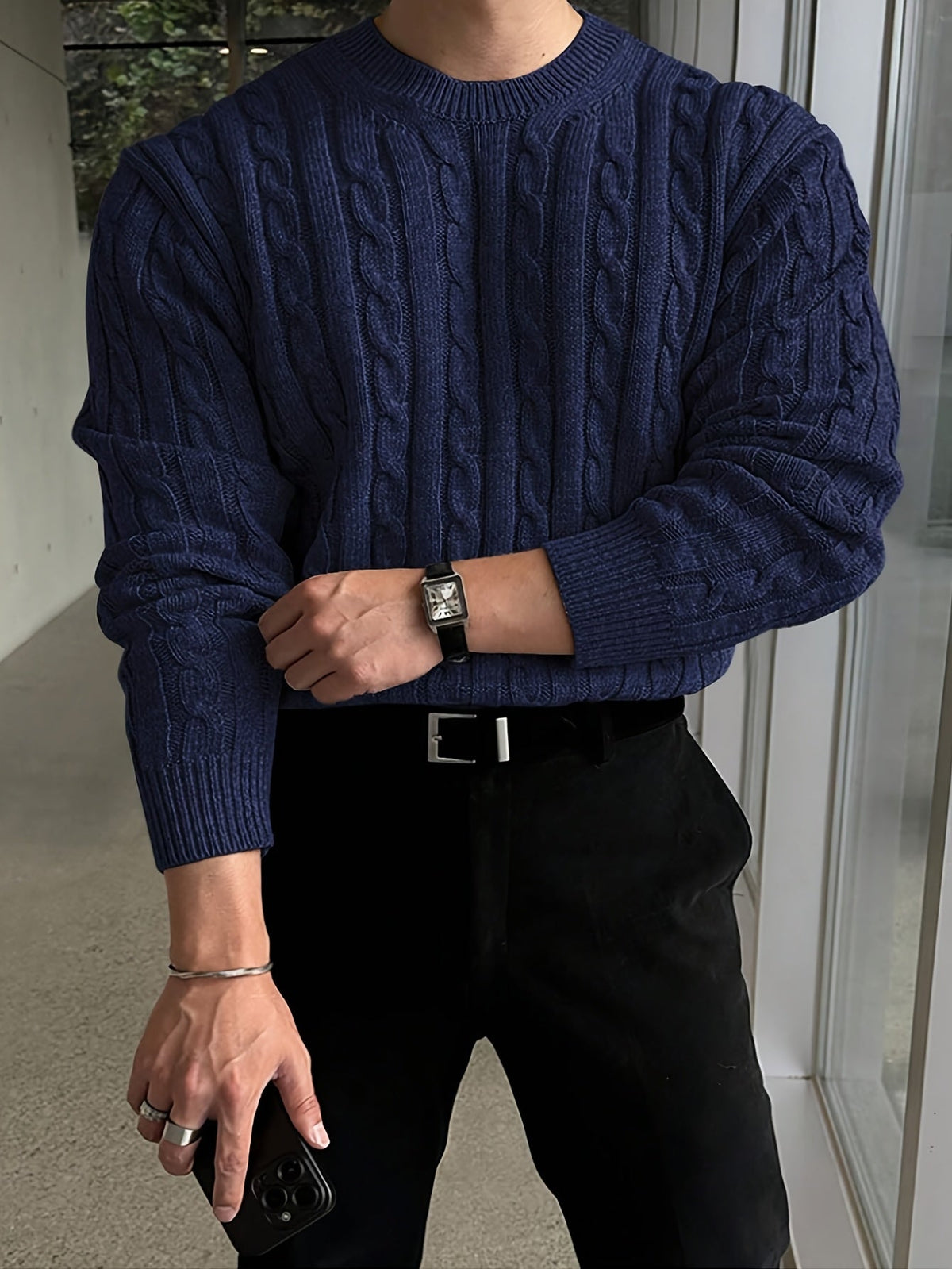 Maglione A Trecce Da Donna Con Girocollo E Maglia Spessa, immagine 6