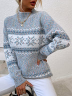 Maglione Con Fiocchi Di Neve Da Donna Con Collo Alto E Taglio Comodo, immagine 3