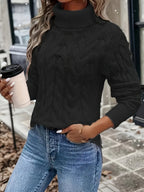 Maglione A Trecce Da Donna Con Collo Alto E Taglio Comodo, immagine 8