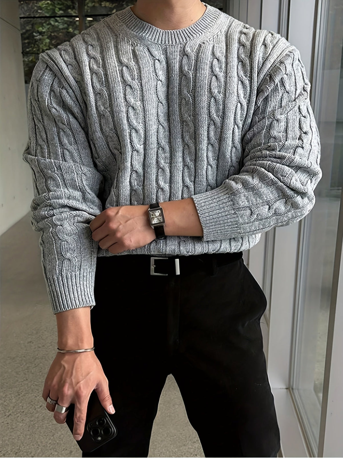 Maglione A Trecce Da Donna Con Girocollo E Maglia Spessa, immagine 12