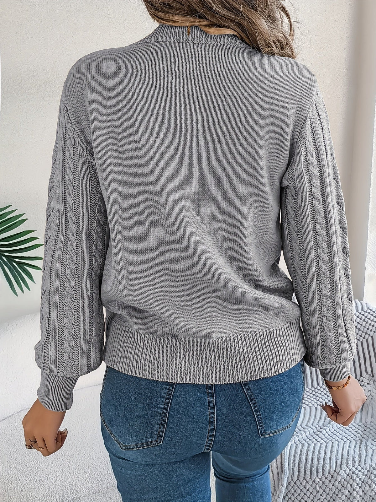 Maglione A Trecce Da Donna Con Girocollo E Maniche Lunghe, immagine 10