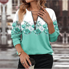 Felpa Floreale Da Donna Con Mezza Zip E Collo Regolabile, immagine 2