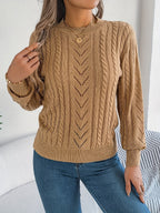 Maglione A Trecce Da Donna Con Girocollo E Maniche Lunghe, immagine 2