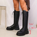 Stivali Platform Al Ginocchio Da Donna Con Lacci E Zip Laterale, immagine 4