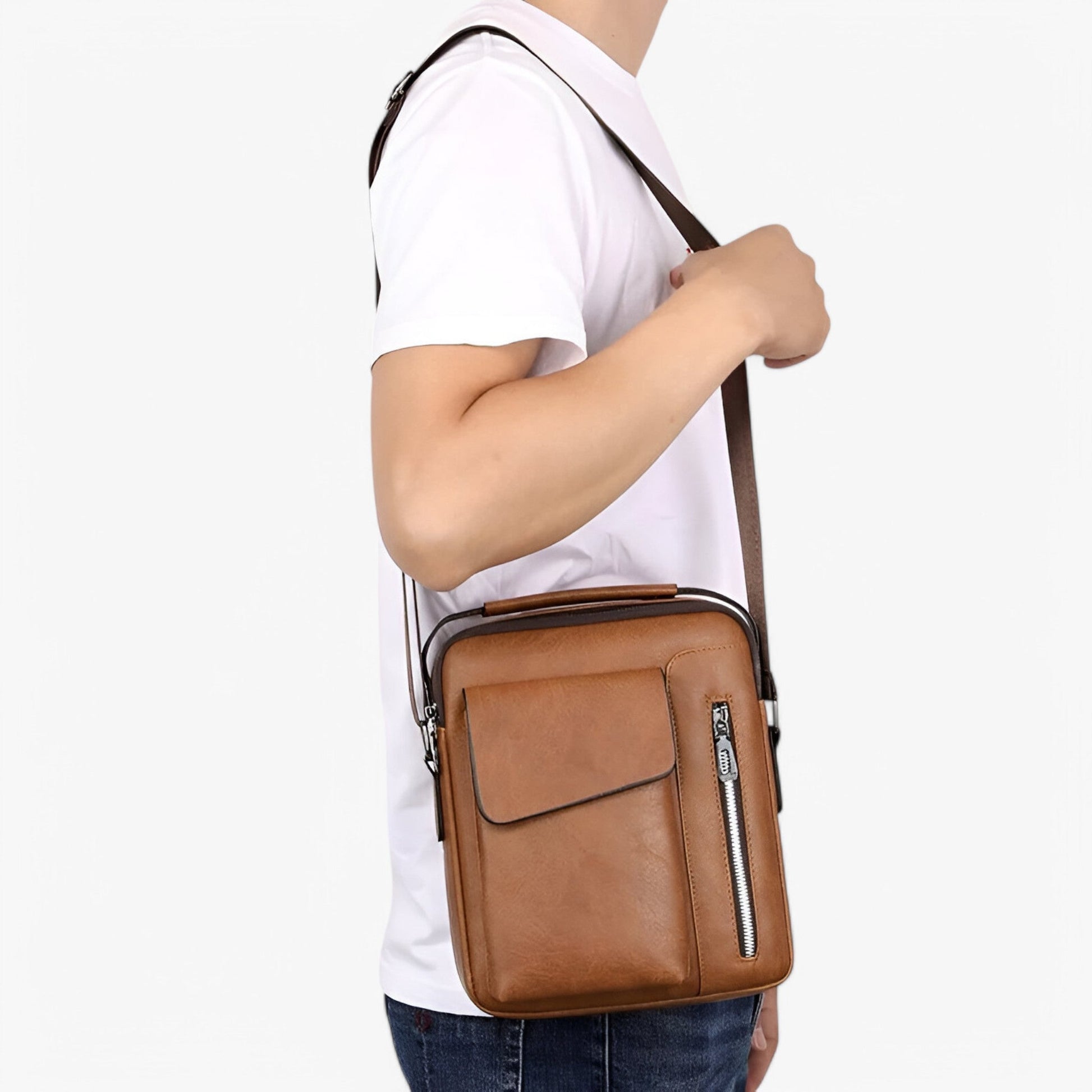 Borsa A Tracolla Marrone Multiscomparto Uomo — Mantova, immagine 17