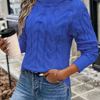 Maglione A Trecce Da Donna Con Collo Alto E Taglio Comodo, immagine 19