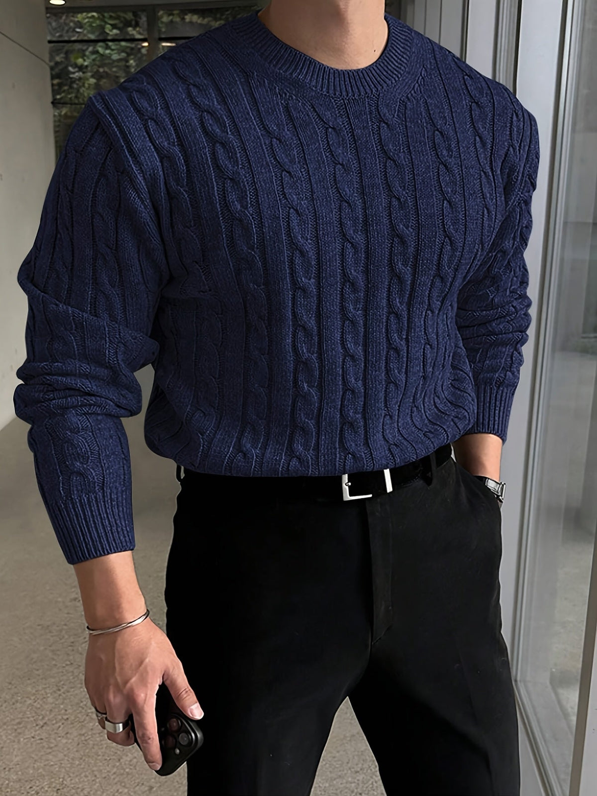 Maglione A Trecce Da Donna Con Girocollo E Maglia Spessa, immagine 2