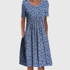 Abito Midi Floreale Da Donna Con Scollo Rotondo E Gonna Svasata, immagine 3