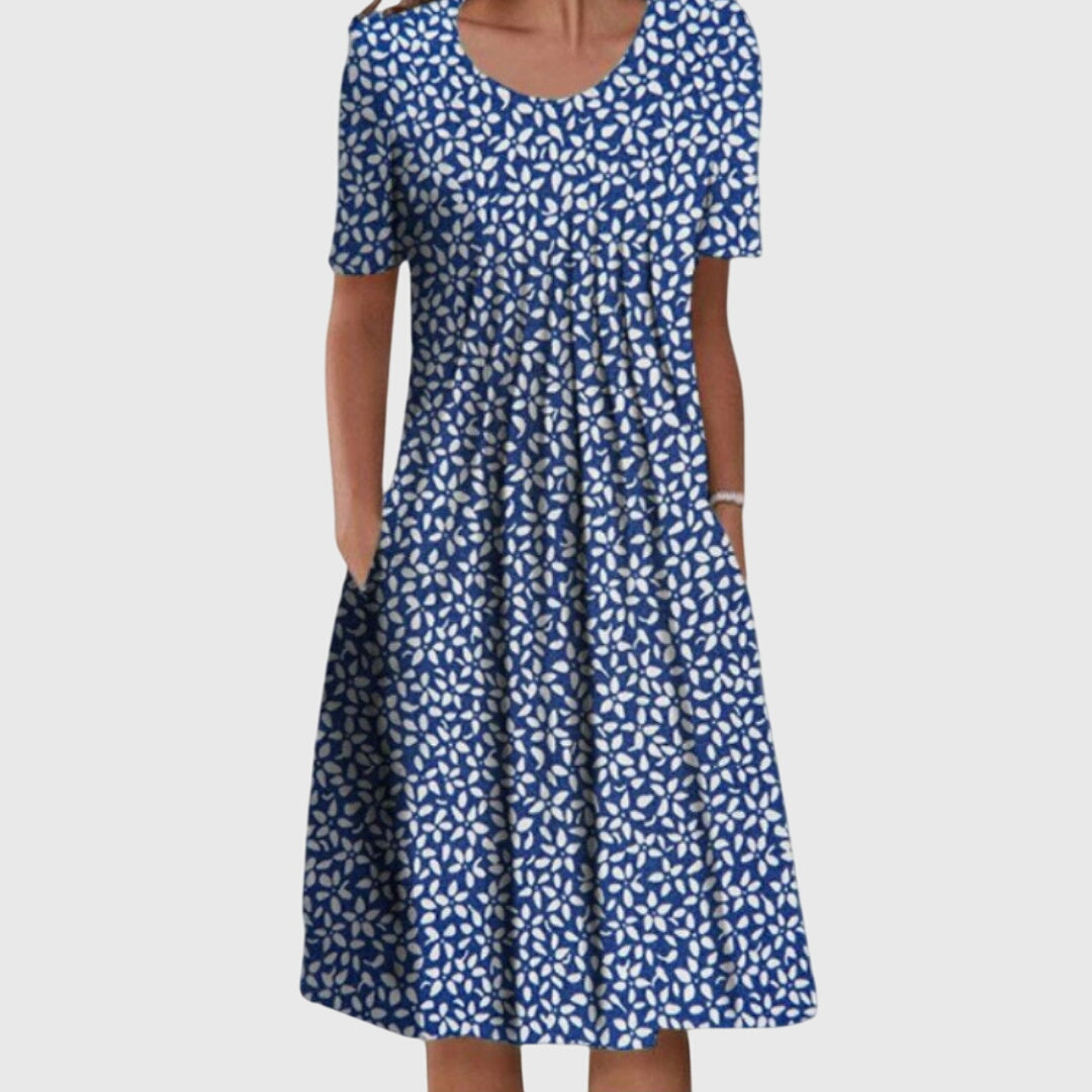 Abito Midi Floreale Da Donna Con Scollo Rotondo E Gonna Svasata, immagine 3