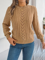 Maglione A Trecce Da Donna Con Girocollo E Maniche Lunghe, immagine 7
