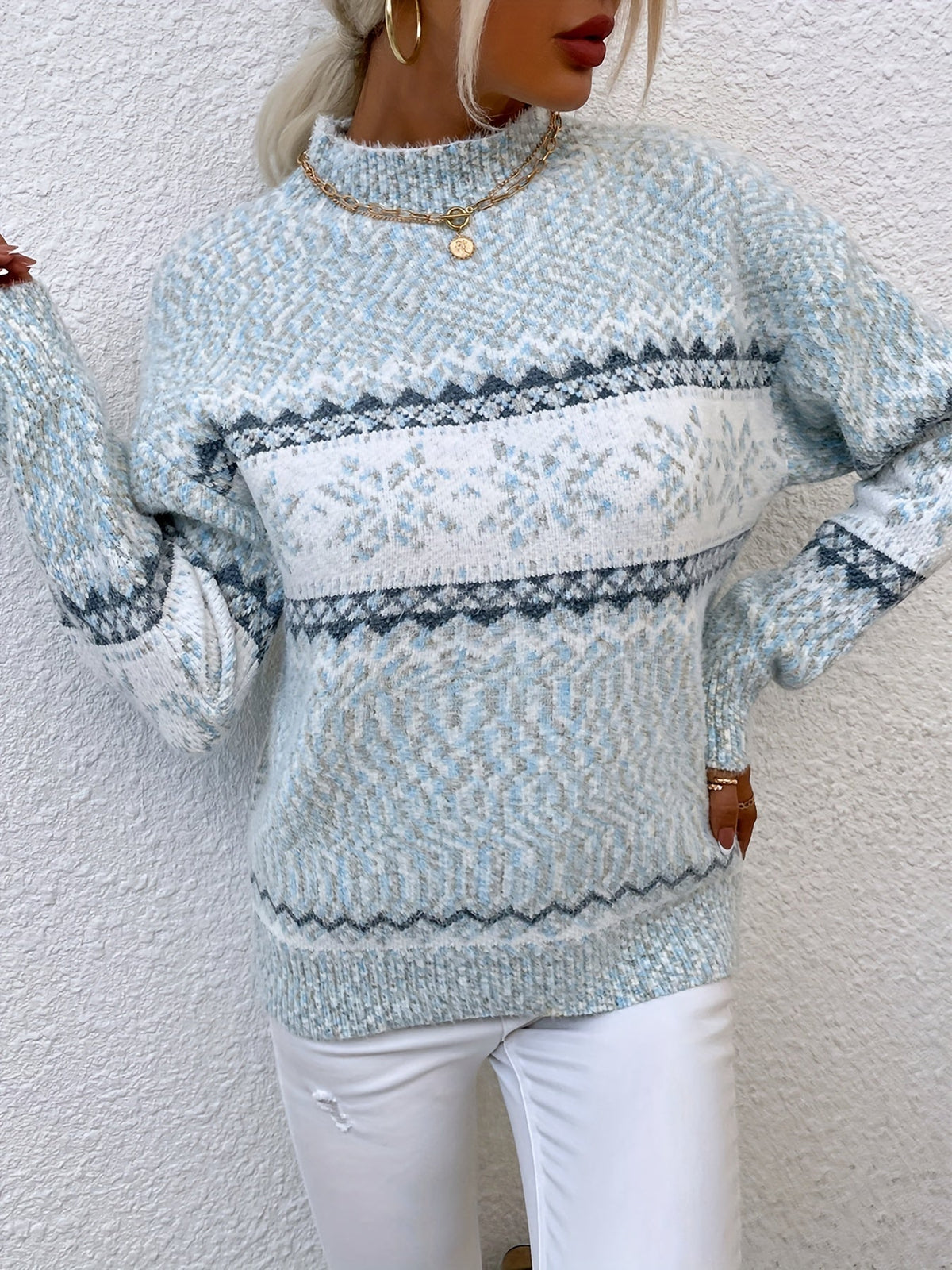 Maglione Con Fiocchi Di Neve Da Donna Con Collo Alto E Taglio Comodo, immagine 23