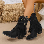 Stivali Cowboy Con Frange Da Donna Con Borchie E Tacco A Blocco, immagine 4