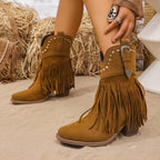 Stivali Cowboy Con Frange Da Donna Con Borchie E Tacco A Blocco, immagine 7